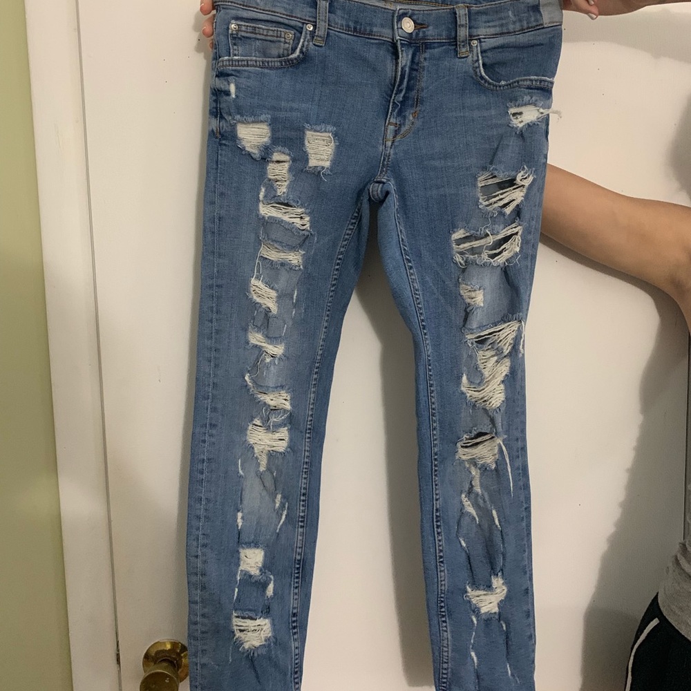 Zara low rise ripped jeans